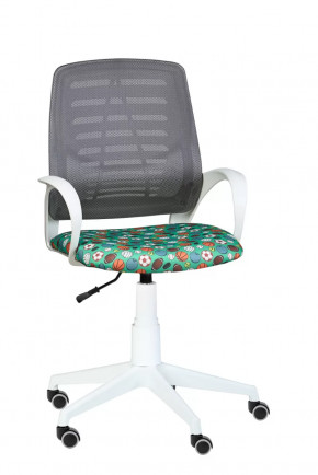 Кресло Ирис WHITE сетка W-02 (серая)/ ткань Т58 (мячики на зеленом) (подлокот.084) белая крестовина в Ишиме - ishim.mebel-tymen.ru | фото