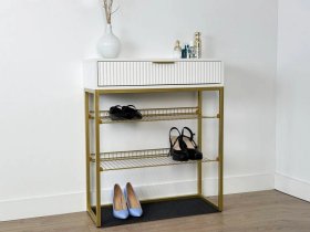 Обувница Вельвет белое дерево/белый матовый/золото в Ишиме - ishim.mebel-tymen.ru | фото