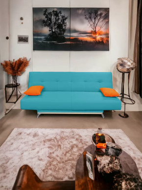 Прямой диван манго 2 Нео Азуре/Подушки Нео Оранж в Ишиме - ishim.mebel-tymen.ru | фото