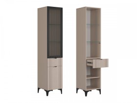 Шкаф однодверный (со стеклом) Рич кашемир/фрапучино матовый/черный в Ишиме - ishim.mebel-tymen.ru | фото