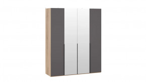 Шкаф для одежды (580) с 2 глухими и 2 зеркальными дверями «Порто» Яблоня Беллуно, Графит софт в Ишиме - ishim.mebel-tymen.ru | фото