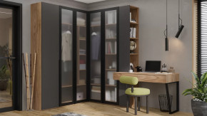 Спальный гарнитур «Порто» №5 Яблоня Беллуно/Графит софт/Стекло сатин черное в Ишиме - ishim.mebel-tymen.ru | фото