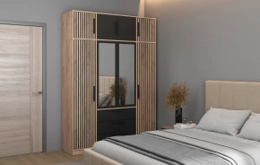 Спальный гарнитур Вегас (ЛДСП Дуб золотой / ЛДСП Черный) в Ишиме - ishim.mebel-tymen.ru | фото