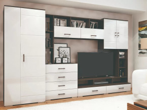 Стенка Коста МДФ Венге-белый глянец в Ишиме - ishim.mebel-tymen.ru | фото