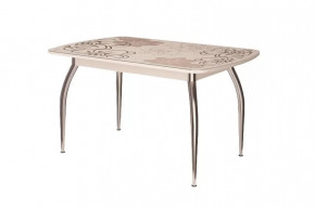 Стол Бостон-3 раздвижной, ваниль, фотопечать/хром триумф в Ишиме - ishim.mebel-tymen.ru | фото