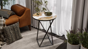 Стол журнальный ДП 1-03-05 исп. 2 Черный, Стекло с рисунком Слэб белый в Ишиме - ishim.mebel-tymen.ru | фото