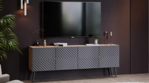 Тумба ТВ с опорами Танго Дуб крафт золотой/Холст вулкан в Ишиме - ishim.mebel-tymen.ru | фото